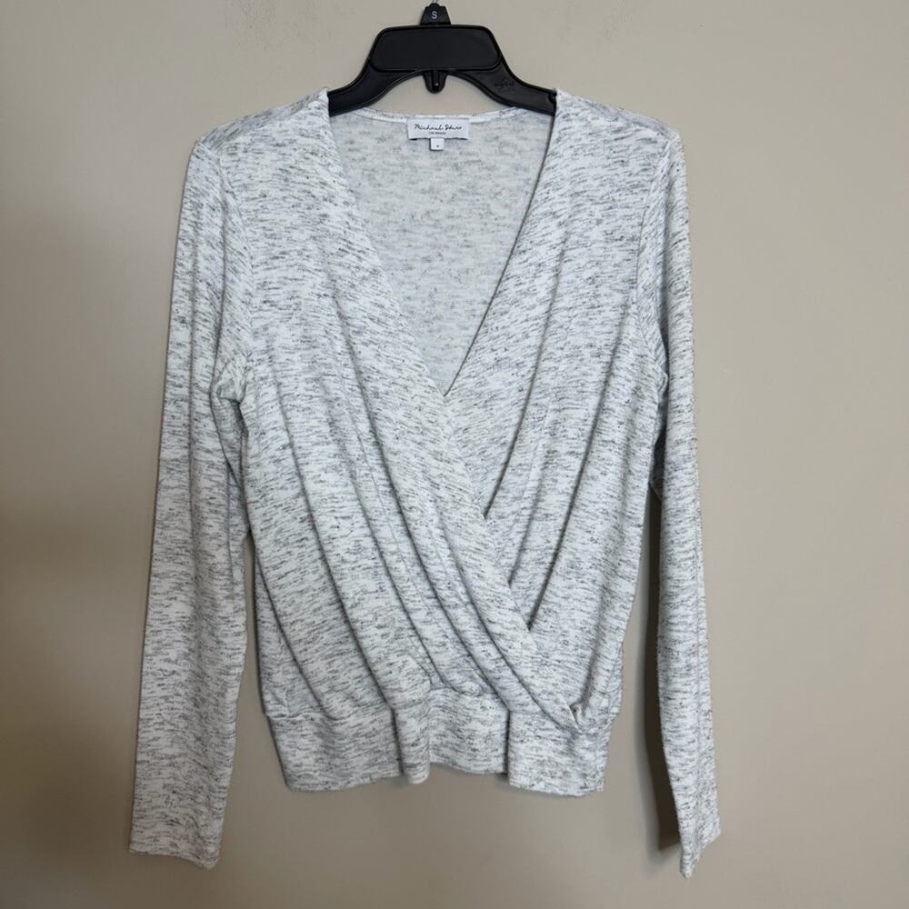Michael Stars Brushed Heather Gray Wrap Long Sleeve Top Size Small